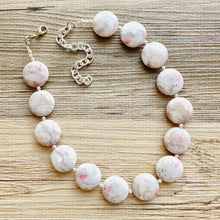 Load image into Gallery viewer, Natural Agate Beaded 1 strand Statement Necklace, Chunky Bib Single Jewelry stone jewelry, gemstone layering gray white pink stone