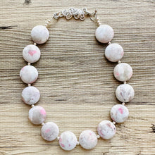 Load image into Gallery viewer, Natural Agate Beaded 1 strand Statement Necklace, Chunky Bib Single Jewelry stone jewelry, gemstone layering gray white pink stone