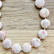 Load image into Gallery viewer, Natural Agate Beaded 1 strand Statement Necklace, Chunky Bib Single Jewelry stone jewelry, gemstone layering gray white pink stone