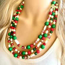 Load image into Gallery viewer, Christmas Sprinkle Necklace, Red white Green Holiday Jewelry, Christmas Jewelry, Red Green Jewelry, Gift pearl Present gold sparkle gemstone