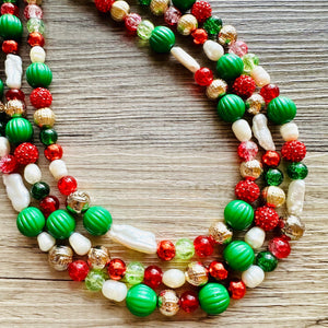 Christmas Sprinkle Necklace, Red white Green Holiday Jewelry, Christmas Jewelry, Red Green Jewelry, Gift pearl Present gold sparkle gemstone