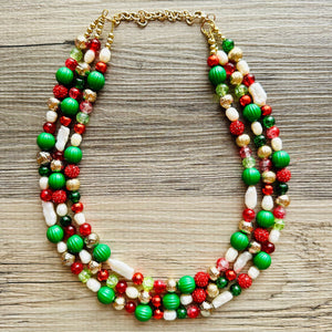 Christmas Sprinkle Necklace, Red white Green Holiday Jewelry, Christmas Jewelry, Red Green Jewelry, Gift pearl Present gold sparkle gemstone