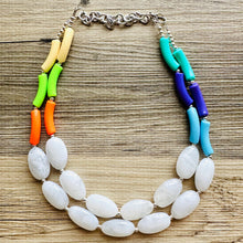 Load image into Gallery viewer, Pink &amp; Green Chunky Statement Necklace, Big beaded jewelry, Double Strand Statement Necklace, bib white necklace, pink green jewelry