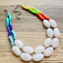 Load image into Gallery viewer, Pink &amp; Green Chunky Statement Necklace, Big beaded jewelry, Double Strand Statement Necklace, bib white necklace, pink green jewelry