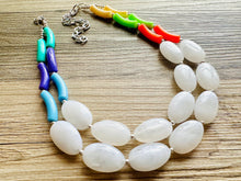 Load image into Gallery viewer, Pink &amp; Green Chunky Statement Necklace, Big beaded jewelry, Double Strand Statement Necklace, bib white necklace, pink green jewelry