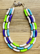 Load image into Gallery viewer, Purple Ombre Big Beaded Necklace, chunky purple necklace, purple lavender white necklace, purple and white necklace, purple jewelry