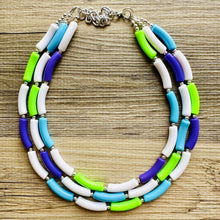 Load image into Gallery viewer, Purple Ombre Big Beaded Necklace, chunky purple necklace, purple lavender white necklace, purple and white necklace, purple jewelry