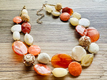 Load image into Gallery viewer, Natural carnelian Beaded 2 strand Statement Necklace, Chunky Bib double Jewelry Light orange stone jewelry, gemstone layering red cream gold