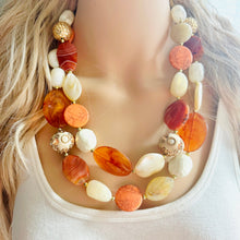 Load image into Gallery viewer, Natural carnelian Beaded 2 strand Statement Necklace, Chunky Bib double Jewelry Light orange stone jewelry, gemstone layering red cream gold