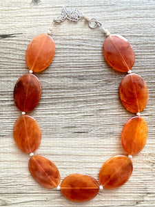 Tortoise Shell Brown Hazel Chunky Statement Necklace, Big beaded jewelry, single strand Statement Necklace, chunky bib jewelry earrings