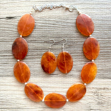 Load image into Gallery viewer, Tortoise Shell Brown Hazel Chunky Statement Necklace, Big beaded jewelry, single strand Statement Necklace, chunky bib jewelry earrings