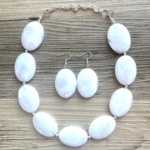 White Big Bead necklace, neutral statement necklace, white jewelry, big beaded single strand chunky necklace, white chunky statement jewelry