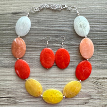 Load image into Gallery viewer, Fall Statement Necklace, Orange White Yellow, single Strand Statement colors, ombre necklace, autumn earrings red marigold