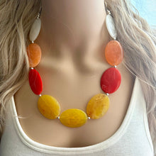 Load image into Gallery viewer, Fall Statement Necklace, Orange White Yellow, single Strand Statement colors, ombre necklace, autumn earrings red marigold