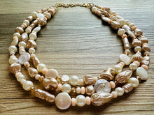 Load image into Gallery viewer, Victorian Vintage Pearl Statement Necklace, chunky beaded jewelry, chunky tan champagne necklace, block beaded necklace, lace white cream