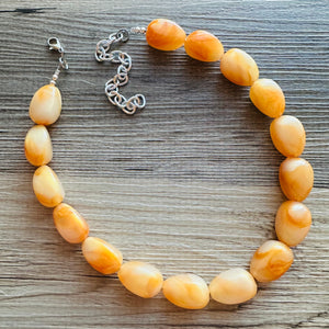 Clementine Cream Orange Chunky Statement jewelry set, Big bib beaded jewelry, Single Strand Statement Necklace earrings bridesmaid wedding