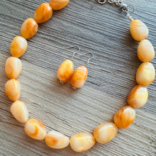 Load image into Gallery viewer, Clementine Cream Orange Chunky Statement jewelry set, Big bib beaded jewelry, Single Strand Statement Necklace earrings bridesmaid wedding