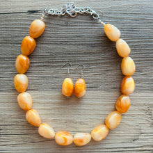 Load image into Gallery viewer, Clementine Cream Orange Chunky Statement jewelry set, Big bib beaded jewelry, Single Strand Statement Necklace earrings bridesmaid wedding