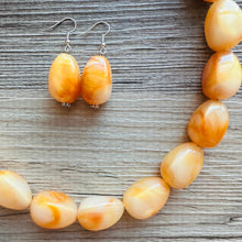 Load image into Gallery viewer, Clementine Cream Orange Chunky Statement jewelry set, Big bib beaded jewelry, Single Strand Statement Necklace earrings bridesmaid wedding