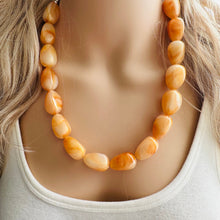 Load image into Gallery viewer, Clementine Cream Orange Chunky Statement jewelry set, Big bib beaded jewelry, Single Strand Statement Necklace earrings bridesmaid wedding