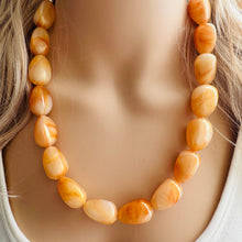 Load image into Gallery viewer, Clementine Cream Orange Chunky Statement jewelry set, Big bib beaded jewelry, Single Strand Statement Necklace earrings bridesmaid wedding