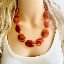 Load image into Gallery viewer, Natural carnelian Beaded 1 strand Statement Necklace, Chunky Bib Single Jewelry Light orange stone jewelry, gemstone layering red cream gold