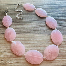 Load image into Gallery viewer, Blush Oval Statement Necklace, Single Strand Chunky Beaded Necklace, Baby Pink Jewelry, Spring Jewelry, pink Necklace, earring jewelry set