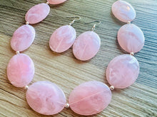 Load image into Gallery viewer, Blush Oval Statement Necklace, Single Strand Chunky Beaded Necklace, Baby Pink Jewelry, Spring Jewelry, pink Necklace, earring jewelry set