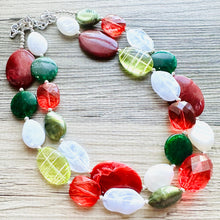 Load image into Gallery viewer, Christmas Necklace, Red Green Holiday Jewelry, Christmas Jewelry, Gold Jewelry, Beaded Gift winter stocking stuffer dressy dress Present