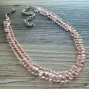 Blush Pink Glass Multi Color Chunky Statement Necklace, rainbow single strand, pink jewelry single strand jewelry baby pink