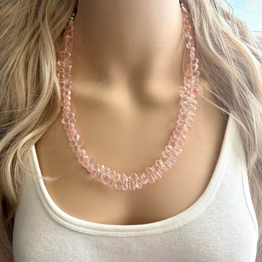 Blush Pink Glass Multi Color Chunky Statement Necklace, rainbow single strand, pink jewelry single strand jewelry baby pink