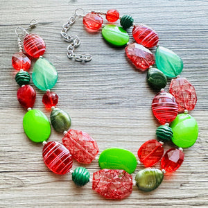 Sleigh Side Necklace, Red & Green Holiday Jewelry, Christmas Jewelry, Red Green Jewelry, Christmas Gift Christmas Present