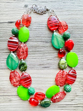 Load image into Gallery viewer, Sleigh Side Necklace, Red &amp; Green Holiday Jewelry, Christmas Jewelry, Red Green Jewelry, Christmas Gift Christmas Present