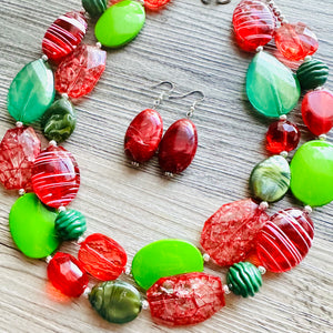 Sleigh Side Necklace, Red & Green Holiday Jewelry, Christmas Jewelry, Red Green Jewelry, Christmas Gift Christmas Present