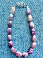 Load image into Gallery viewer, Plums in Cream Shimmer Single Strand Beaded Statement Necklace beaded bridesmaid jewelry set layering glitter resin earrings purple lavender