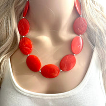 Load image into Gallery viewer, Electric Orange Swirl Single Strand Big Beaded Statement Necklace, orange Jewelry beaded necklace, red bridesmaid necklace jewelry silver