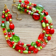 Load image into Gallery viewer, Christmas Necklace, Red Green and Gold Holiday Jewelry, Christmas Jewelry, Red Green Beaded Christmas Gift December Present mom gift