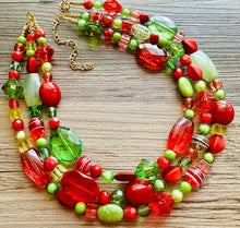 Load image into Gallery viewer, Christmas Necklace, Red Green and Gold Holiday Jewelry, Christmas Jewelry, Red Green Beaded Christmas Gift December Present mom gift