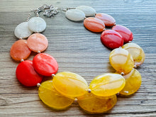 Load image into Gallery viewer, Fall Sunset Statement Necklace, Chunky 2 Strand Jewelry, orange necklace champagne red necklace, red tan cream bib beaded necklace