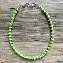 Load image into Gallery viewer, Green Porcelain Block Layering Rainbow Beaded 1 Strand Necklace, Colorful Jewelry, Chunky statement lime, jelly bean confetti Kelly bubble