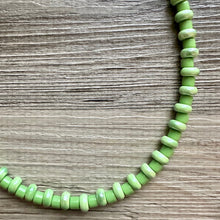 Load image into Gallery viewer, Green Porcelain Block Layering Rainbow Beaded 1 Strand Necklace, Colorful Jewelry, Chunky statement lime, jelly bean confetti Kelly bubble