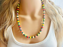 Load image into Gallery viewer, Rainbow Porcelain Block Layering Rainbow Beaded 1 Strand Necklace, Colorful Jewelry, Chunky statement jelly bean confetti silver bubble