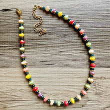 Load image into Gallery viewer, Rainbow Porcelain Block Layering Rainbow Beaded 1 Strand Necklace, Colorful Jewelry, Chunky statement jelly bean confetti silver bubble