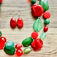 Load image into Gallery viewer, Christmas Necklace, Red Green Holiday Jewelry, Christmas Jewelry, Gold Jewelry, Beaded Gift winter stocking stuffer dressy dress Present