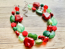 Load image into Gallery viewer, Christmas Necklace, Red Green Holiday Jewelry, Christmas Jewelry, Gold Jewelry, Beaded Gift winter stocking stuffer dressy dress Present