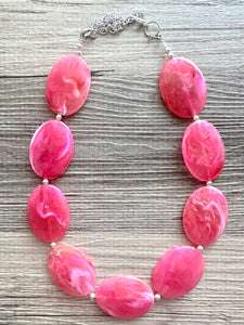 Dark Pink Single Strand Big Beaded Statement Necklace, pink Jewelry set, pink earrings, pink beaded necklace, bridesmaid necklace, magenta