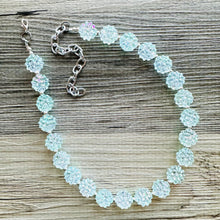 Load image into Gallery viewer, Snow Mirrorball Beaded Chunky Statement Necklace, aqua blue necklace, single silver beaded wedding, bridesmaid jewelry baby blue turquoise