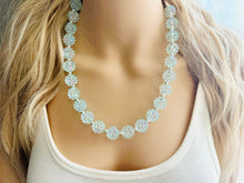 Load image into Gallery viewer, Snow Mirrorball Beaded Chunky Statement Necklace, aqua blue necklace, single silver beaded wedding, bridesmaid jewelry baby blue turquoise
