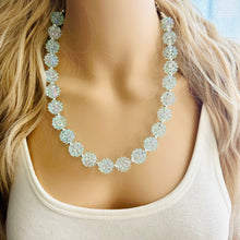 Load image into Gallery viewer, Snow Mirrorball Beaded Chunky Statement Necklace, aqua blue necklace, single silver beaded wedding, bridesmaid jewelry baby blue turquoise