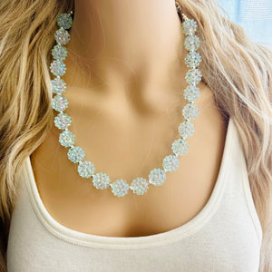 Snow Mirrorball Beaded Chunky Statement Necklace, aqua blue necklace, single silver beaded wedding, bridesmaid jewelry baby blue turquoise